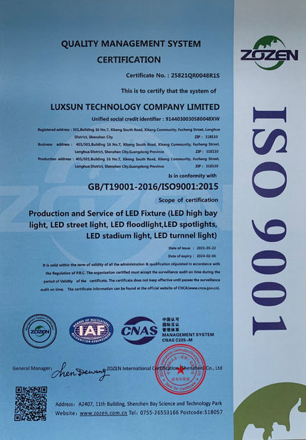 Китай Luxsun lighting Co.,Ltd Сертификаты