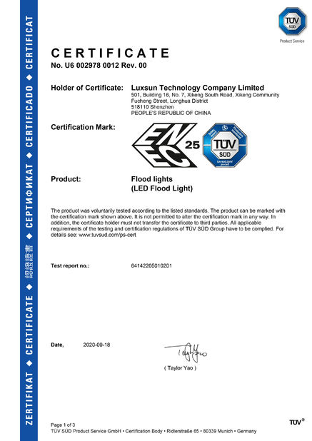 Китай Luxsun lighting Co.,Ltd Сертификаты